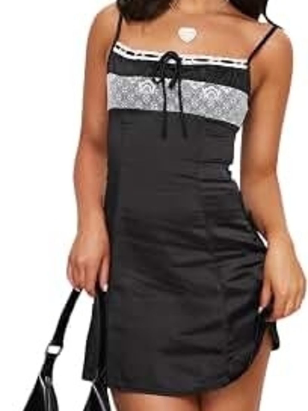 Princess Polly Spaghetti Strap Satin Mini Dress with Contrast Lace Trim